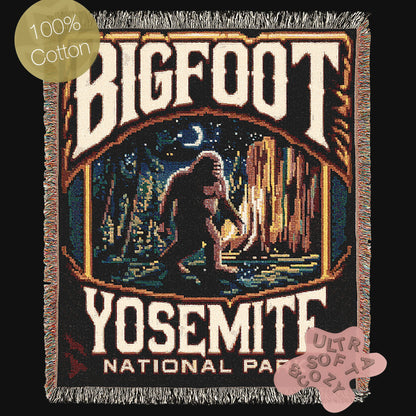 Sasquatch Jacquard Woven Blanket, Retro Bigfoot Cross Stitch Inspired Cryptid Throw Tapestry, Spooky Monster Decor, Cryptozoology Gift