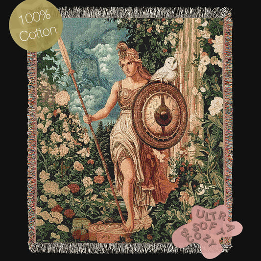 Athena Woven Blanket, Greek Mythology Goddess of Wisdom, Large Wall Tapestry, Witchcore Throw Blanket Couch, Whimsigoth Decor
