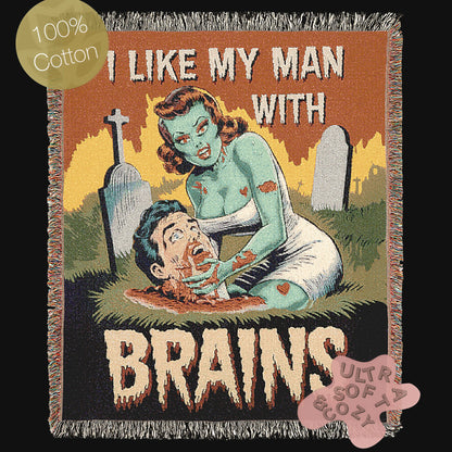 Zombie Throw Blanket, 70s Comic Book Large Wall Tapestry, Woven Throw Horror Halloween Decor Funny Unique Gift, Cotton Woven Throw Blanket