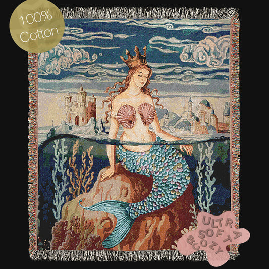 Mermaid Woven Blanket, Cozy Throw for Beach Lovers, Nautical Home Decor, Gift for Sea Enthusiasts, Whimsigoth Decor