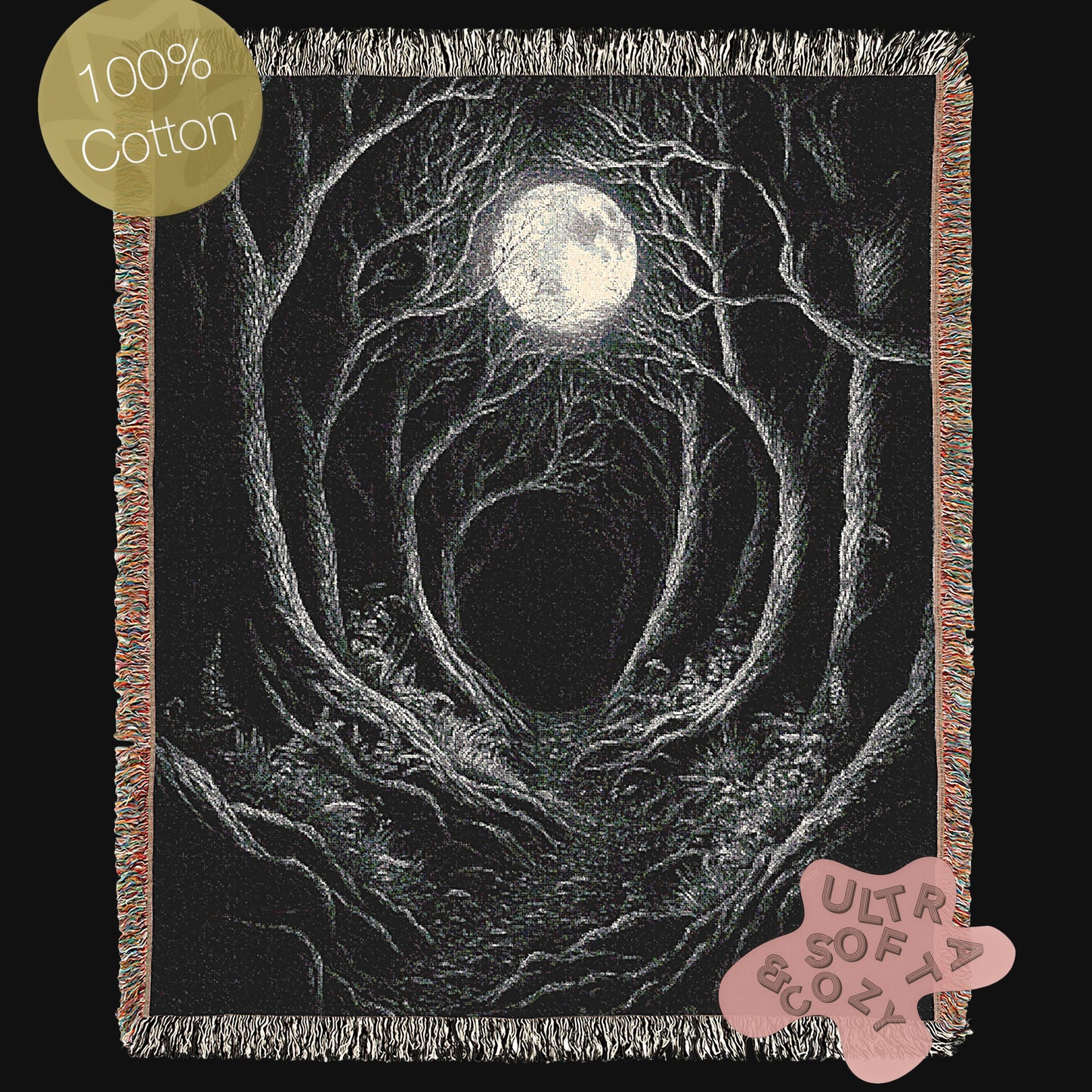 Moonlit Forest Woven Blanket - Cozy Throw for Home Decor, Gift for Nature Lovers, Perfect for Camping, Cozy Nights, and Housewarming