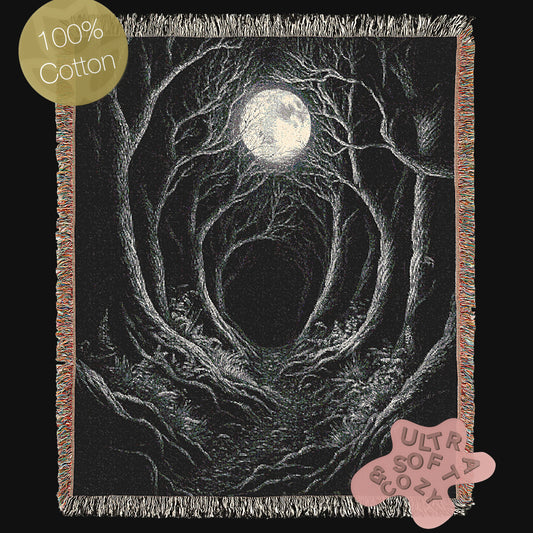 Moonlit Forest Woven Blanket - Cozy Throw for Home Decor, Gift for Nature Lovers, Perfect for Camping, Cozy Nights, and Housewarming