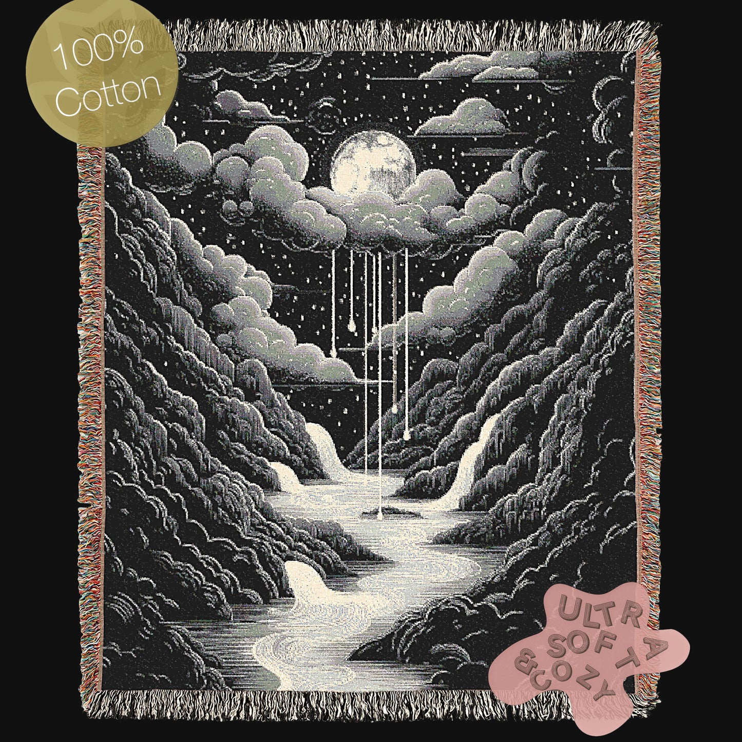 Celestial Woven Blanket, Cozy Throw for Nighttime Stargazers, Gift for Astronomy Lovers, Soft Home Accents, Whimsigoth Decor