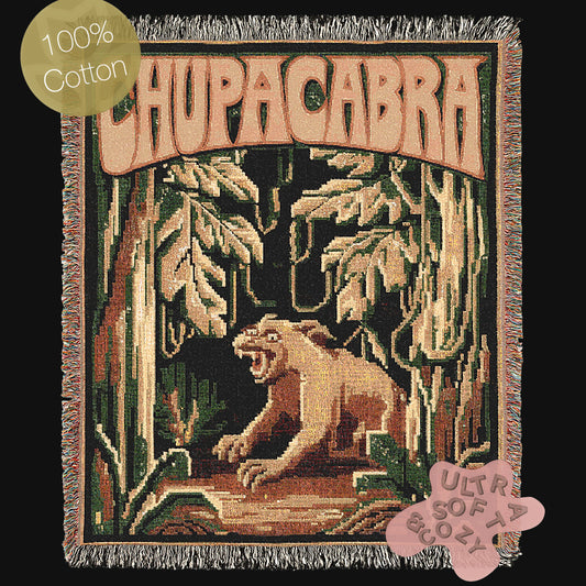 Chupacabra Jacquard Woven Blanket, Retro Cross Stitch Inspired Cryptid Throw Tapestry, Spooky Monster Decor, Cryptozoology Gift