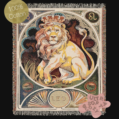 Art Nouveau Zodiac Leo Woven Fringe Blanket