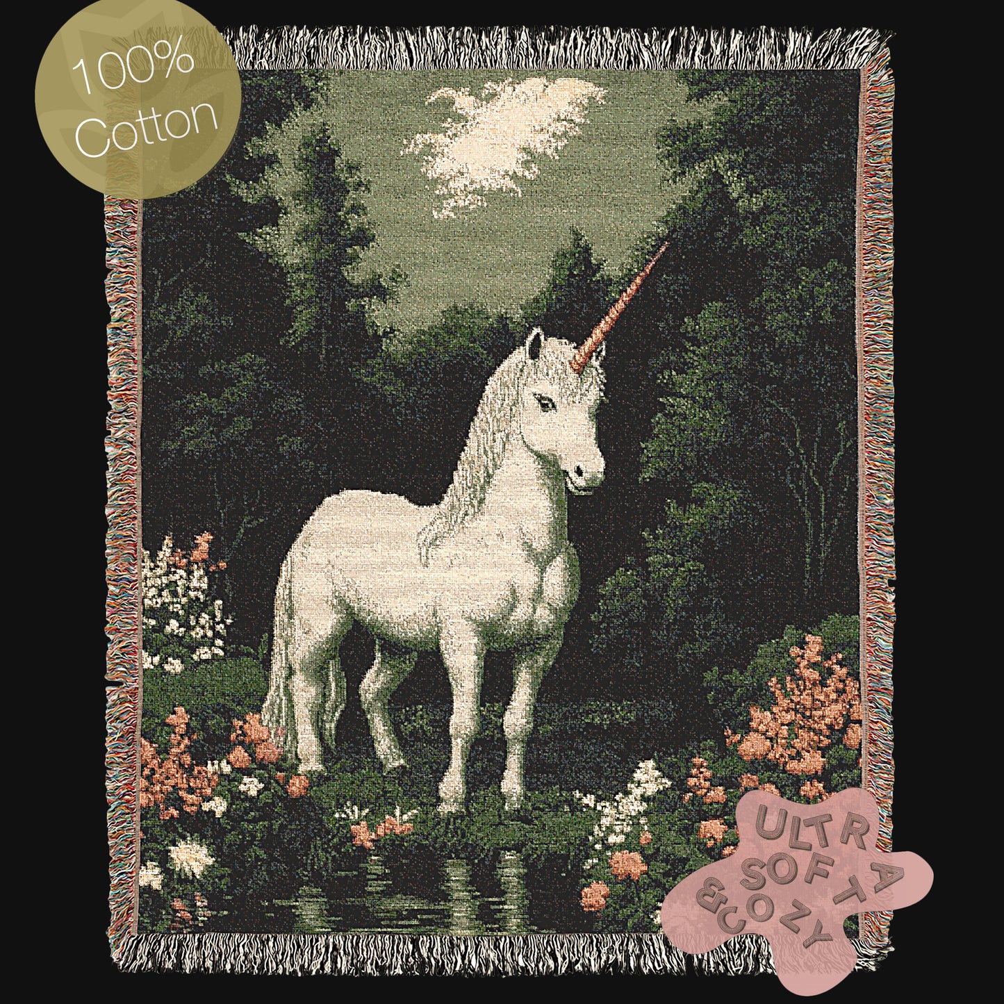 Unicorn Woven Blanket, Fantasy Cottagecore Decor, Mystical Forest Tapestry, Whimsigoth Decor, Fairycore Aesthetic, Mythical Horse Blanket