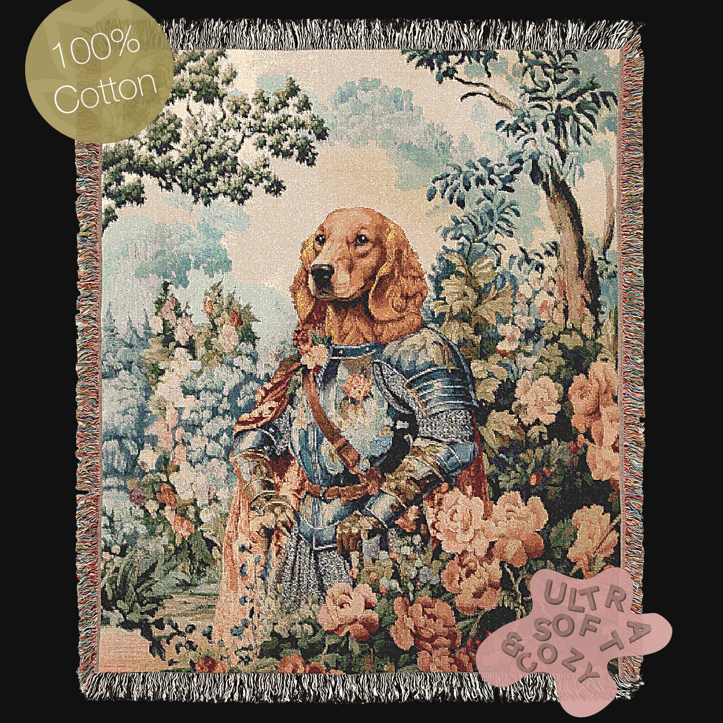 Medieval Dog Tapestry Blanket, Woven Throw Blanket, Knight Dog Wall Art, Renaissance Pet Portrait, Royal Pet Gift, Weird Housewarming Gift