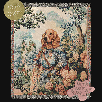 Medieval Dog Tapestry Blanket, Woven Throw Blanket, Knight Dog Wall Art, Renaissance Pet Portrait, Royal Pet Gift, Weird Housewarming Gift