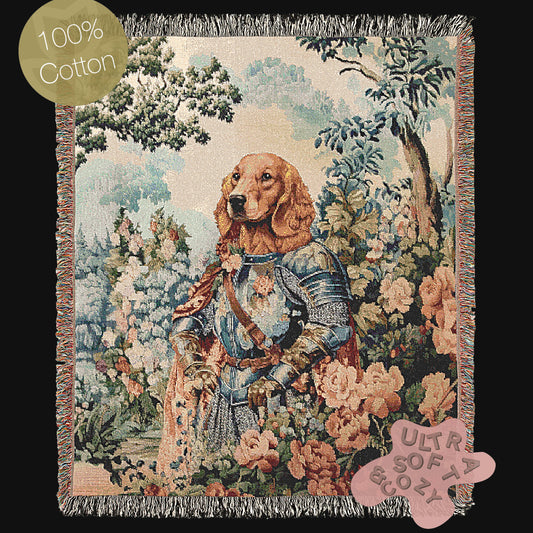 Medieval Dog Tapestry Blanket, Woven Throw Blanket, Knight Dog Wall Art, Renaissance Pet Portrait, Royal Pet Gift, Weird Housewarming Gift