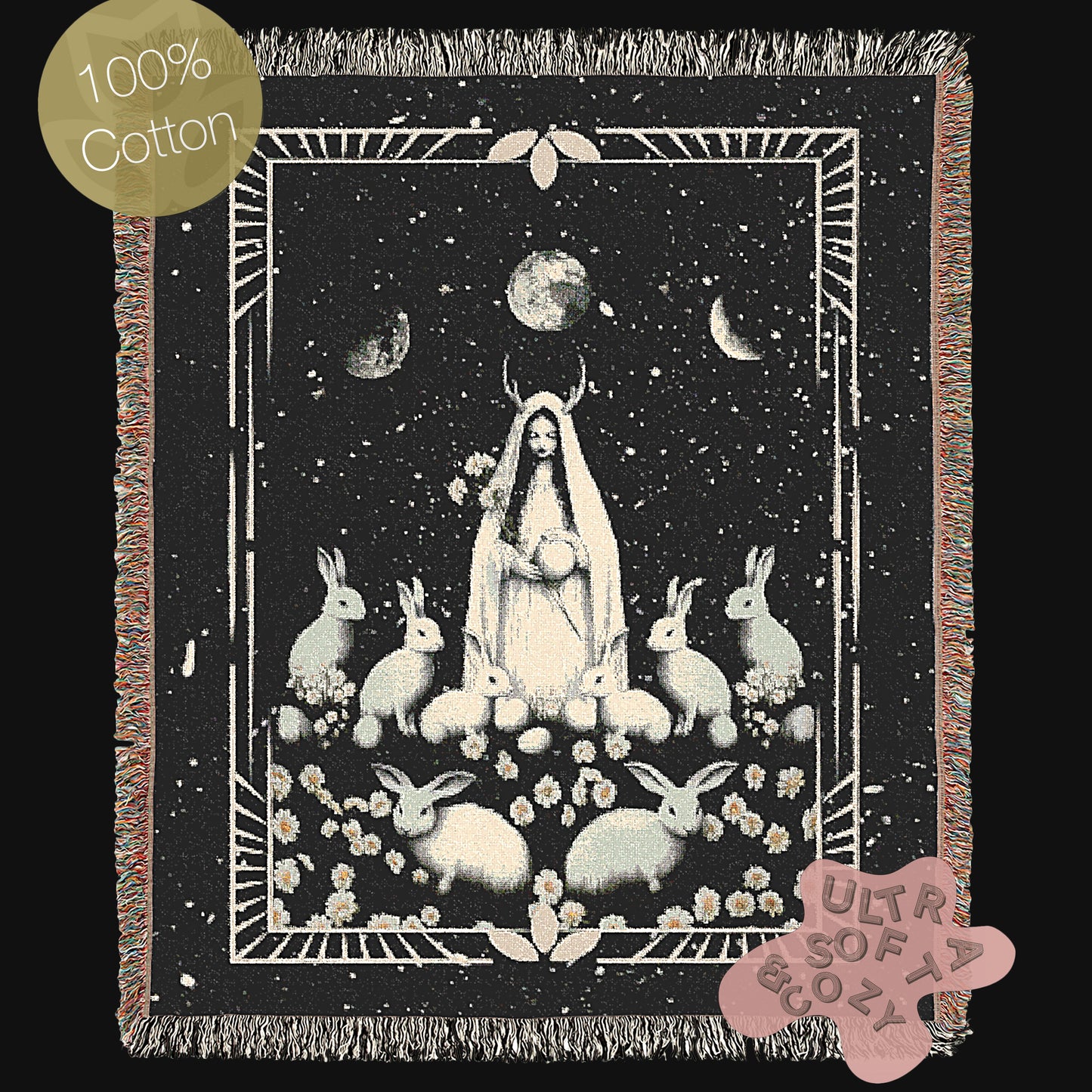 Ostara Woven Blanket, Pagan Moon Goddess, Witchy Home Decor, Dark Cottagecore Aesthetic, Gothic Tapestry, Spring Equinox Art