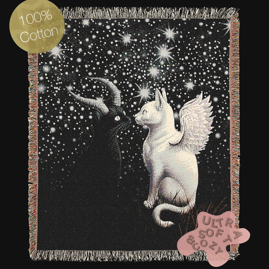 Mystical Cat Woven Blanket, Cozy Woven Throw for Cat Lovers, Celestial Whimsigoth Decor, Gift for Pet Owners, Home Warmth, Celestial Gifts