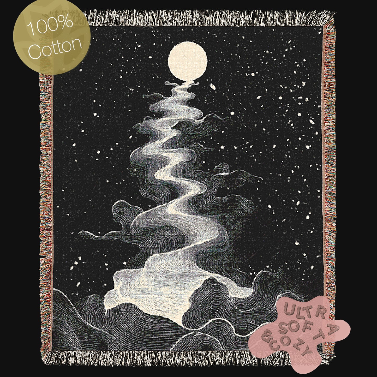 Cosmic Waves Woven Blanket, Celestial Whimsigoth Decor for Home, Space Lover Gift, Astronomy Starry Night Blanket, Dreamy Bedroom Accent