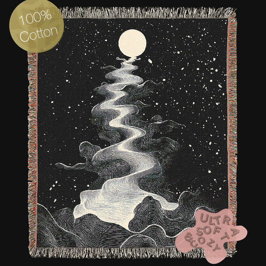 Cosmic Waves Woven Blanket, Celestial Whimsigoth Decor for Home, Space Lover Gift, Astronomy Starry Night Blanket, Dreamy Bedroom Accent