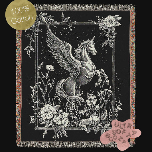 Pegasus Woven Throw, Greek Mythology, Large Wall Tapestry, Mythical Fantasy Winged Horse Throw Blanket Couch, Whimsigoth Decor Dark Academia