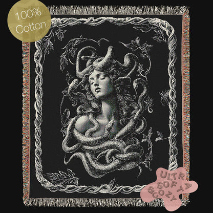 Medusa Woven Blanket, Gothic Greek Mythology Snake Goddess, Large Wall Tapestry, Throw Blanket Couch, Whimsigoth Decor, Witchcore Wall Art