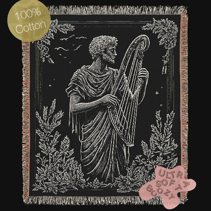 Apollo Ancient Greek God Woven Blanket, Greek Mythologicy Harp Large Wall Tapestry Throw, Librarycore Whimsigoth Aesthetic Decor