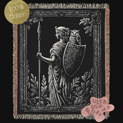 Athena Woven Blanket, Greek Mythology Goddess of Wisdom and War Large Wall Tapestry, Witchcore Throw Blanket Couch, Whimsigoth Decor