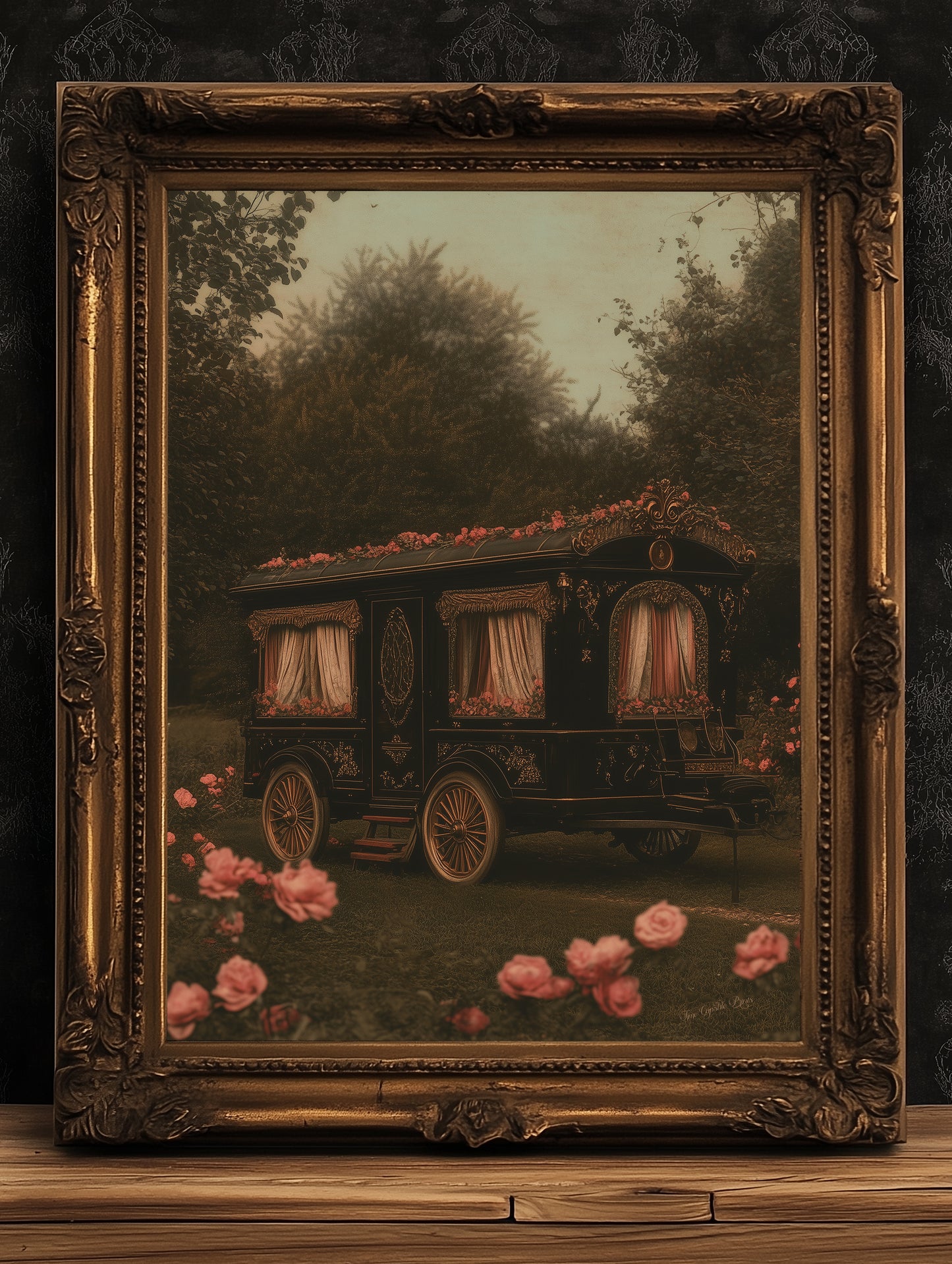 Victorian Floral Gypsy Caravan Art, Antique Witchy Vardo Vanlifers Decor, Whimsigoth Decor Print, Dark Academia Decor, Vintage Posters Van
