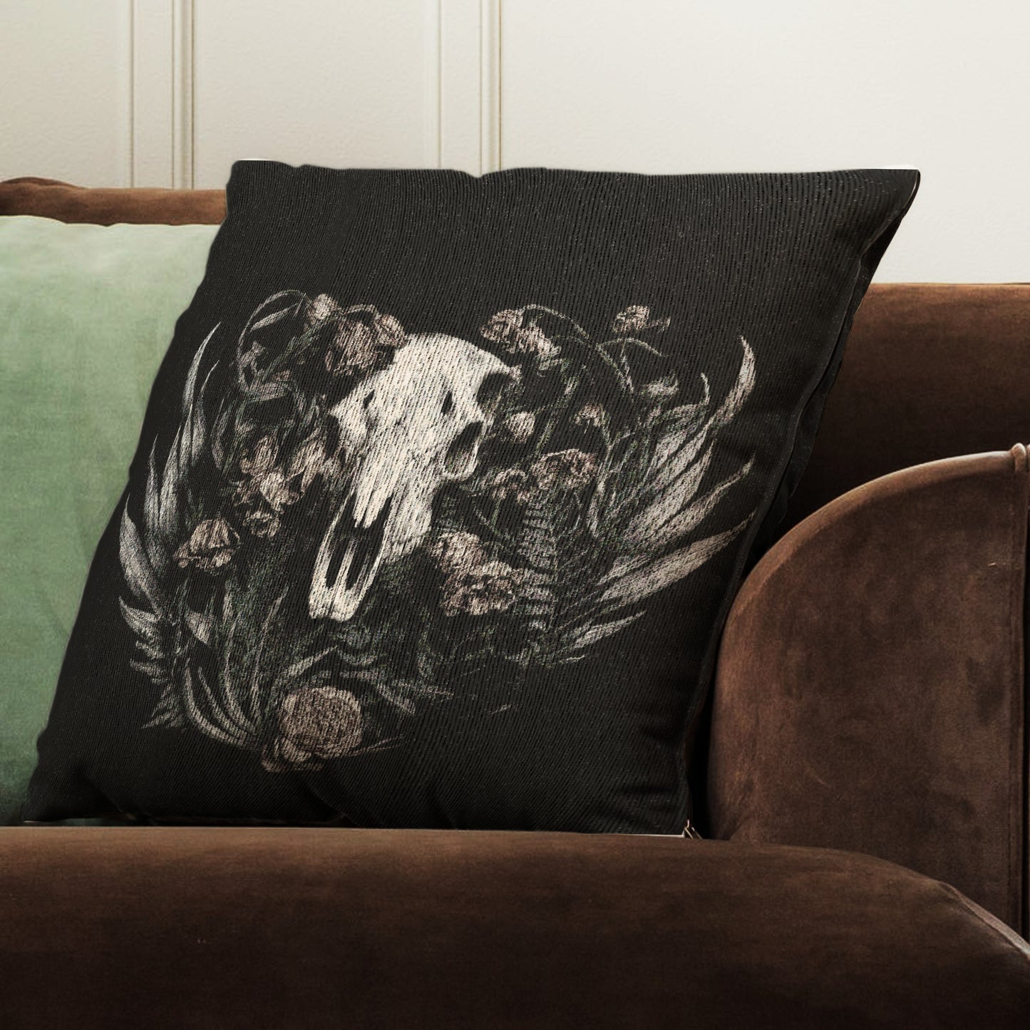 C-2 Botanical Ram Skull Woven Pillow