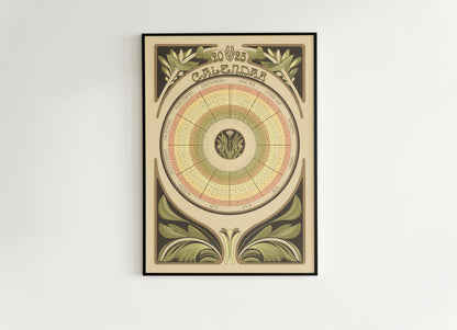 Vintage Inspired Art Nouveau Circular Botanical 2025 Calendar Poster, Antique Wall Hanging Art Planner, Sepia Dark Toned Home Accent Decor