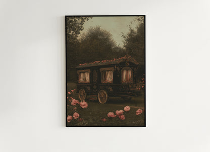 Victorian Floral Gypsy Caravan Art, Antique Witchy Vardo Vanlifers Decor, Whimsigoth Decor Print, Dark Academia Decor, Vintage Posters Van