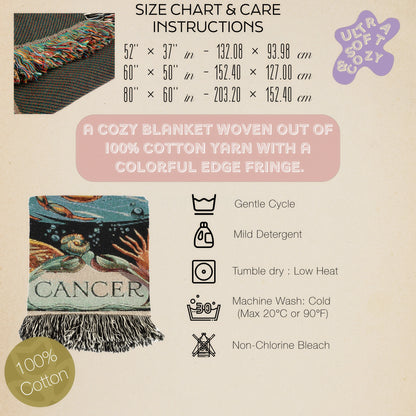 Art Nouveau Zodiac Cancer Woven Fringe Blanket
