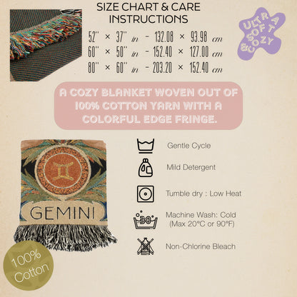 Art Nouveau Zodiac Gemini Woven Fringe Blanket
