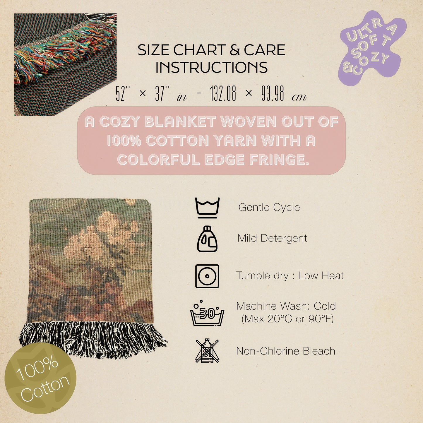 Vintage Cat Cherubs Woven Tapestry | Whimsical Decorative Woven Tapestry | Retro Art Nouveau-Inspired Cat Throw Blanket