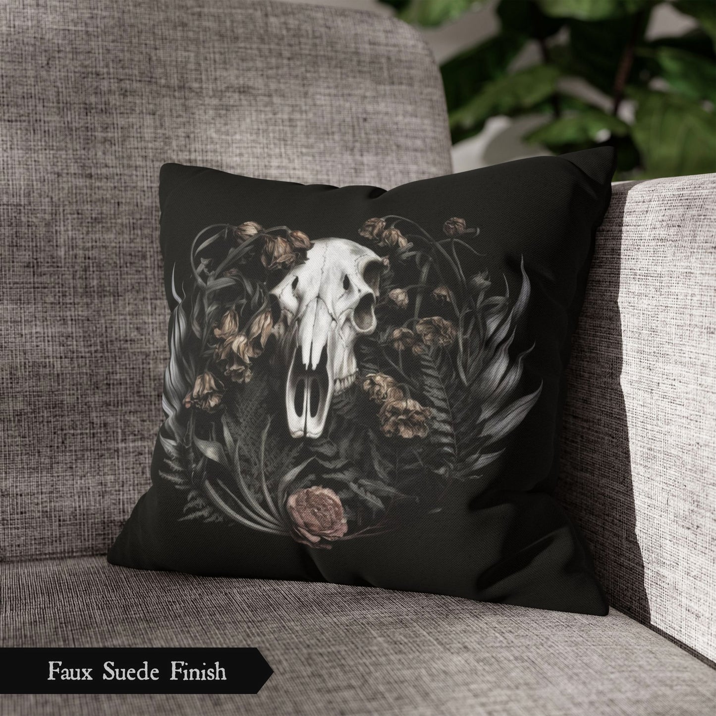 C-2 Botanical Ram Skull Woven Pillow
