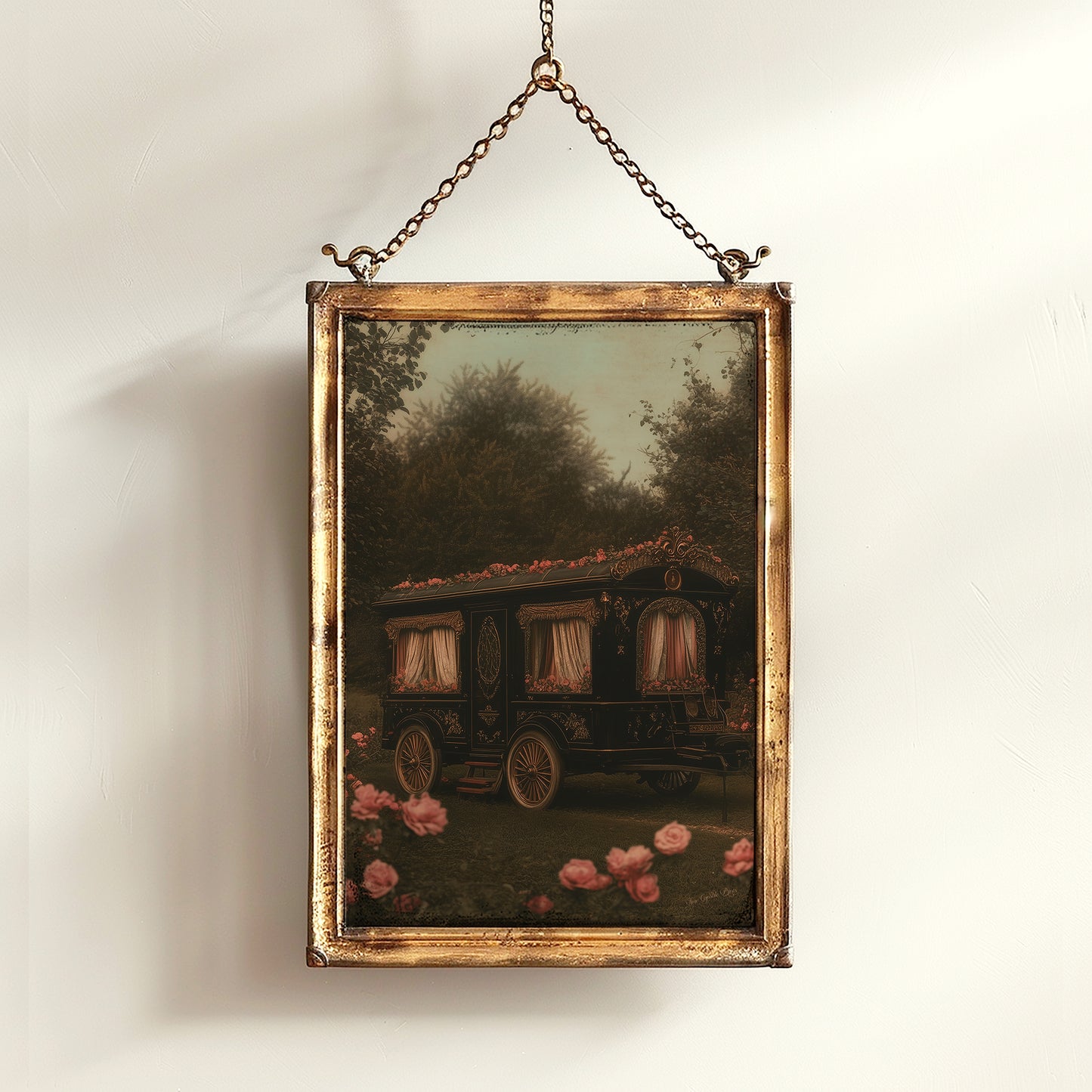 Victorian Floral Gypsy Caravan Art, Antique Witchy Vardo Vanlifers Decor, Whimsigoth Decor Print, Dark Academia Decor, Vintage Posters Van