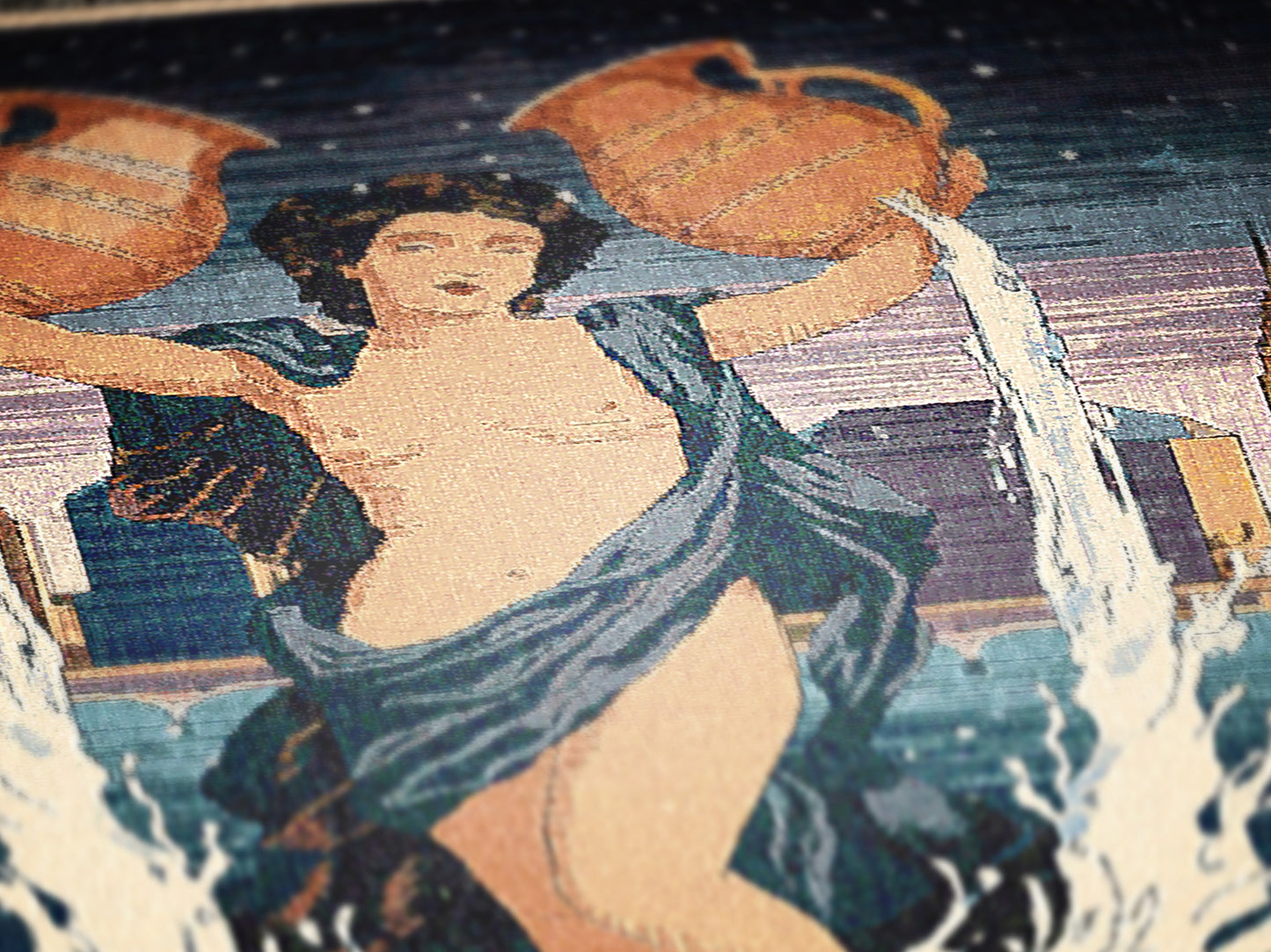 Art Nouveau Zodiac Aquarius Woven Fringe Blanket
