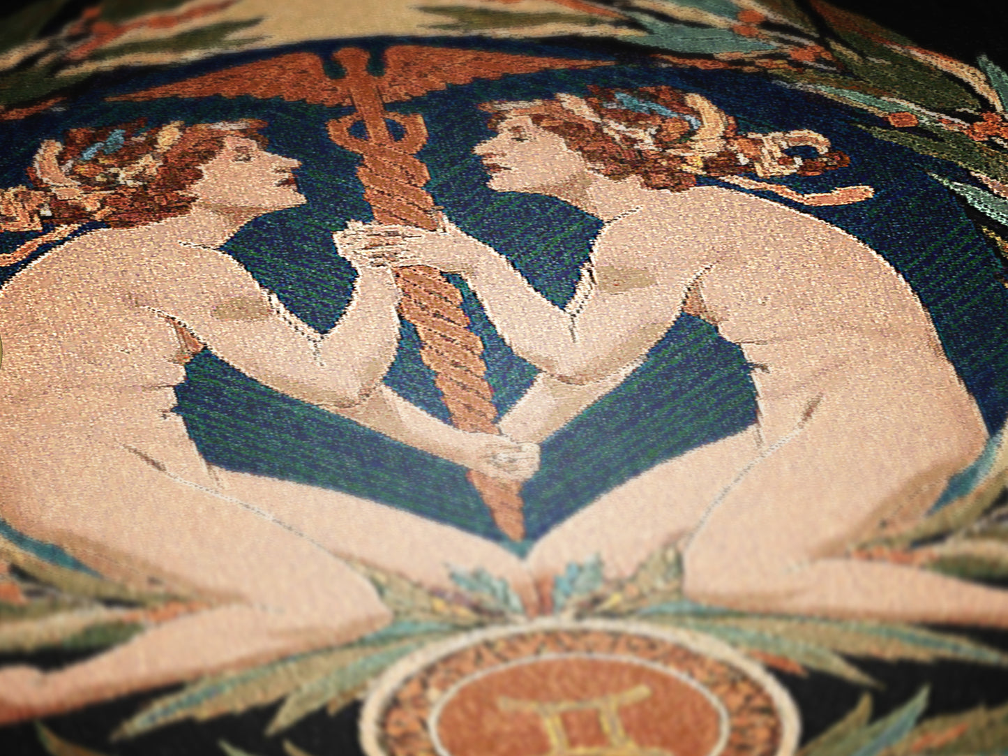 Art Nouveau Zodiac Gemini Woven Fringe Blanket