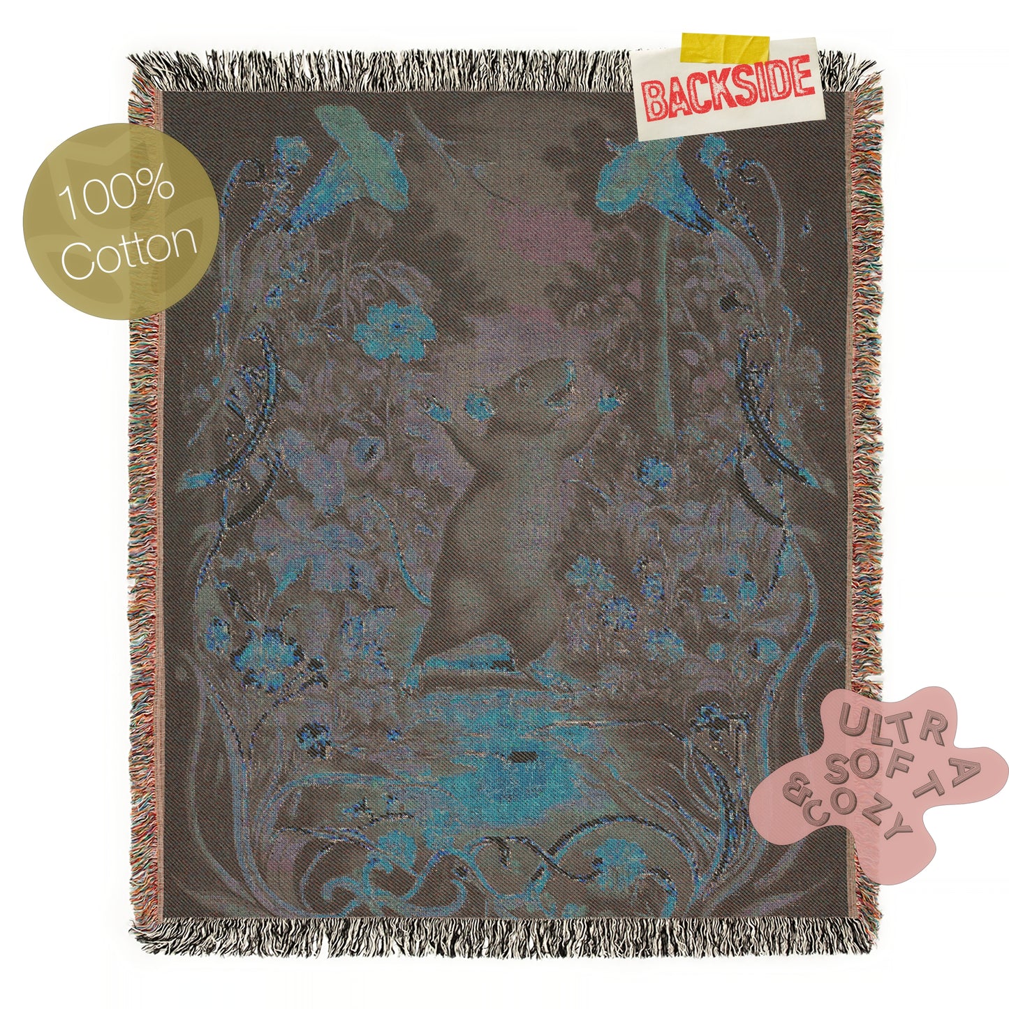 Vintage Victorian Aesthetic Rat Dancing In The Forest, Floral Botanical Woven Tapestry | Whimsical Decorative Throw Blanket