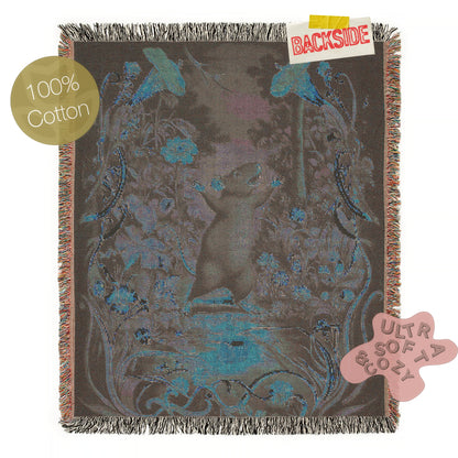 Vintage Victorian Aesthetic Rat Dancing In The Forest, Floral Botanical Woven Tapestry | Whimsical Decorative Throw Blanket