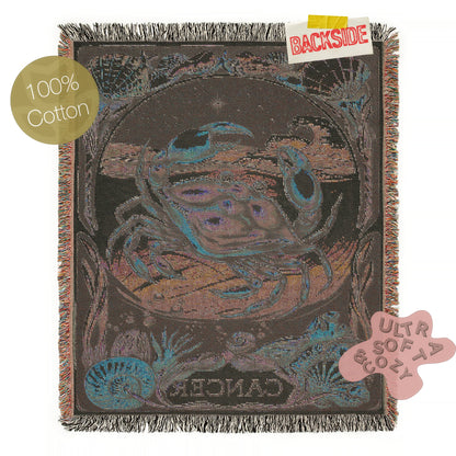 Art Nouveau Zodiac Cancer Woven Fringe Blanket