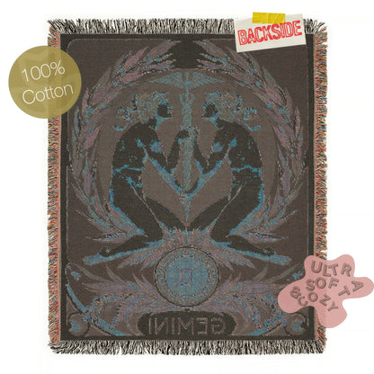 Art Nouveau Zodiac Gemini Woven Fringe Blanket