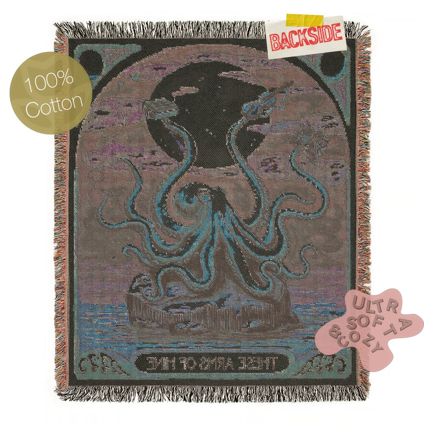 These Arms Of Mine, Moody Vintage Octopus and Moon Woven Cotton Blanket