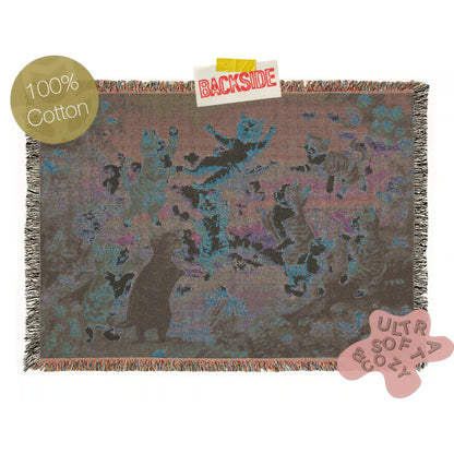 Vintage Cat Cherubs Woven Tapestry | Whimsical Decorative Woven Tapestry | Retro Art Nouveau-Inspired Cat Throw Blanket