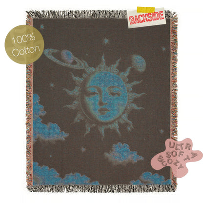 Celestial Sun And Moon Woven Blanket, Boho Whimsical Tapestry Throw, Mystical Whimsigoth Throw, Cozy Bohemian Home Decor Gift