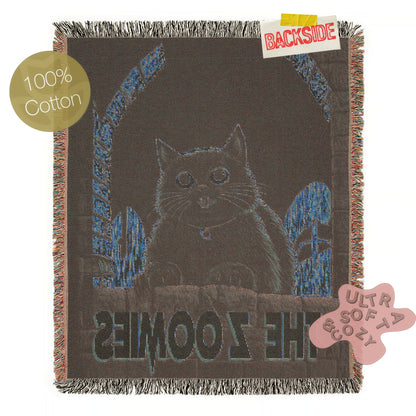 The Zoomies, Playful Black Cat Woven Throw Blanket, Horror Movie Inspired Jacquard Tapestry, Cozy Dark Home Decor, Cat Lover Gift