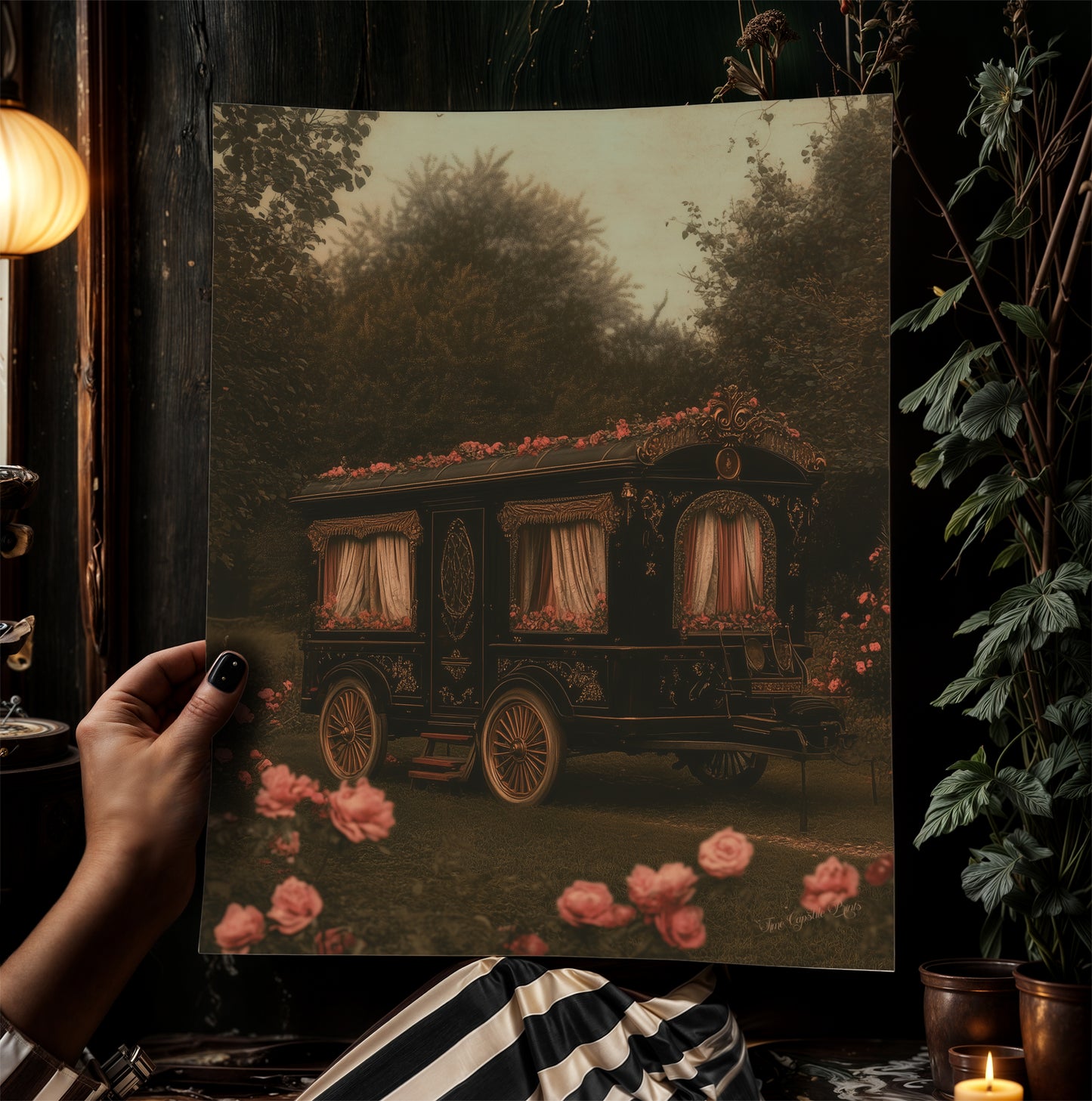 Victorian Floral Gypsy Caravan Art, Antique Witchy Vardo Vanlifers Decor, Whimsigoth Decor Print, Dark Academia Decor, Vintage Posters Van