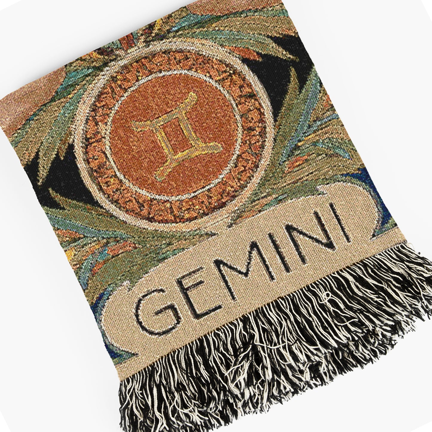 Art Nouveau Zodiac Gemini Woven Fringe Blanket