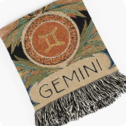 Art Nouveau Zodiac Gemini Woven Fringe Blanket