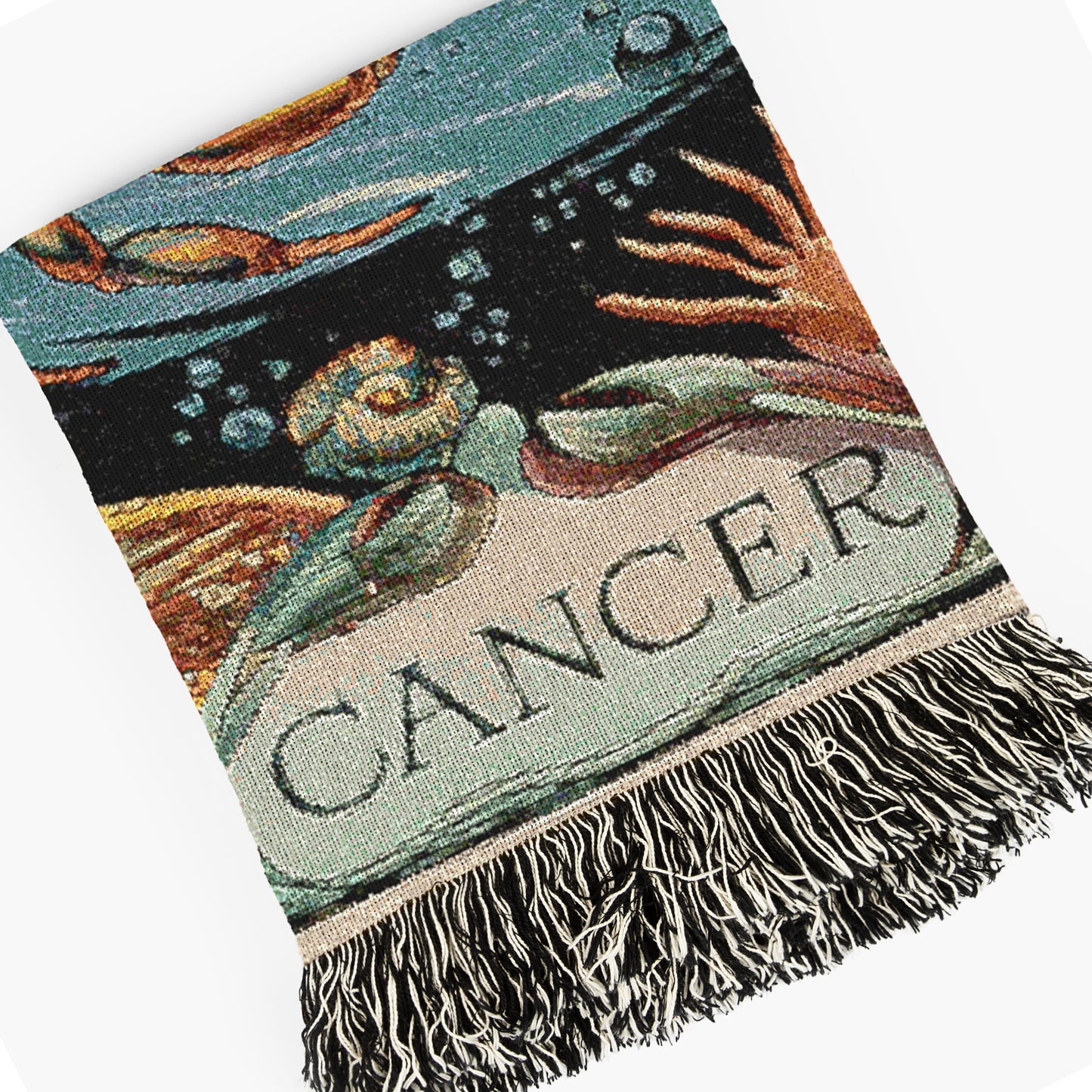 Art Nouveau Zodiac Cancer Woven Fringe Blanket