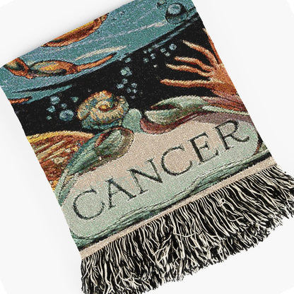 Art Nouveau Zodiac Cancer Woven Fringe Blanket