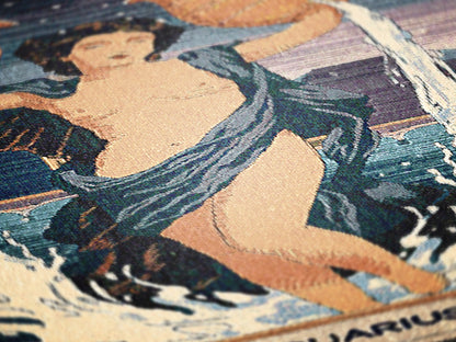 Art Nouveau Zodiac Aquarius Woven Fringe Blanket
