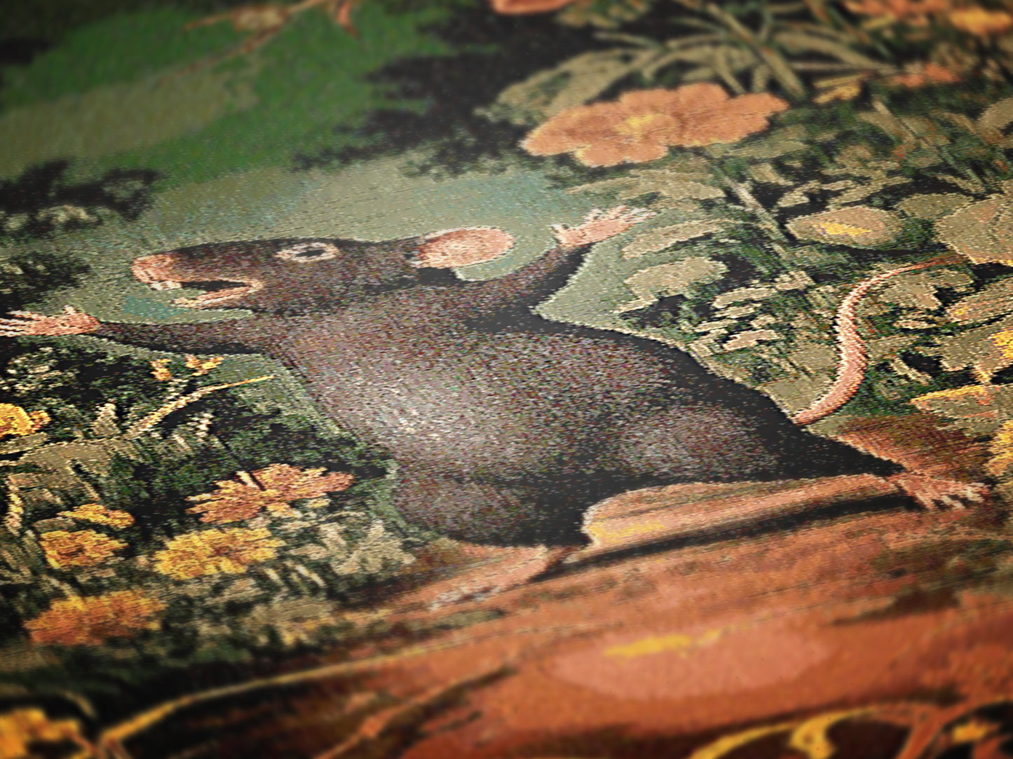 Vintage Victorian Aesthetic Rat Dancing In The Forest, Floral Botanical Woven Tapestry | Whimsical Decorative Throw Blanket