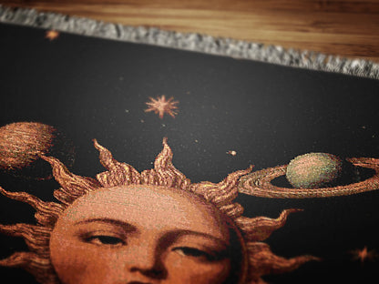 Celestial Sun And Moon Woven Blanket, Boho Whimsical Tapestry Throw, Mystical Whimsigoth Throw, Cozy Bohemian Home Decor Gift