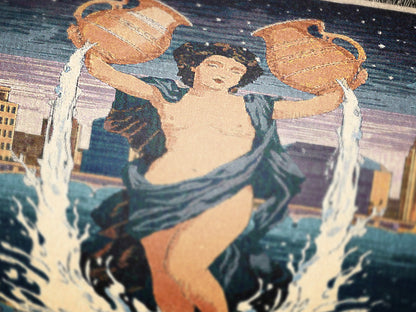 Art Nouveau Zodiac Aquarius Woven Fringe Blanket