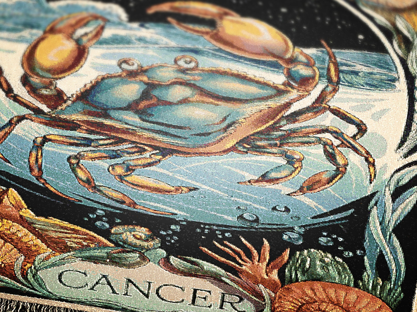 Art Nouveau Zodiac Cancer Woven Fringe Blanket